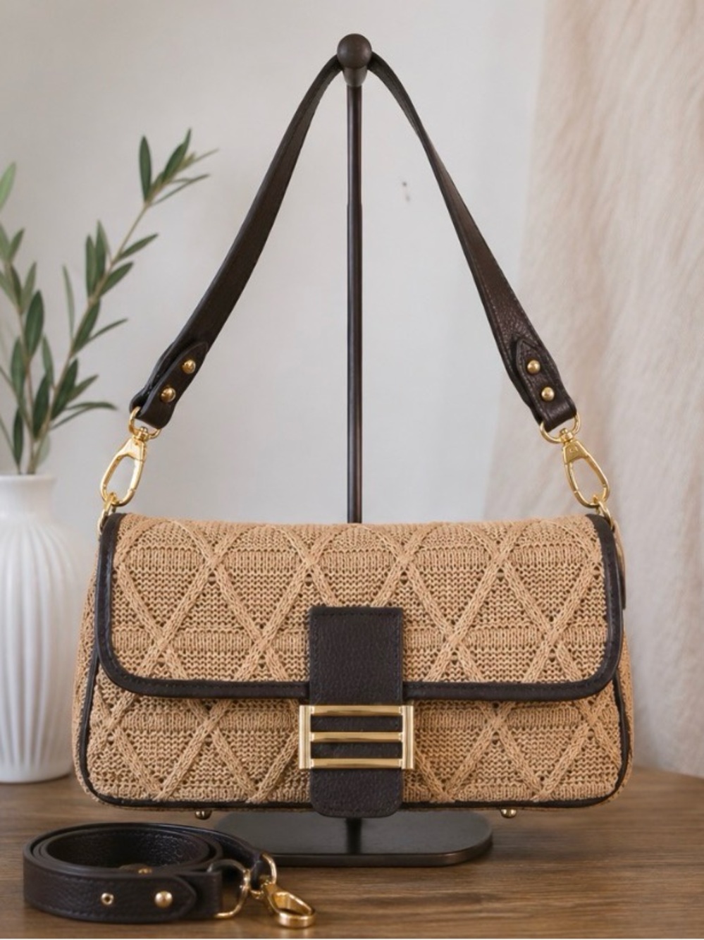 Divina Firenze Made in Italy Crochet Leather Convertible Shoulder Crossbody Bag